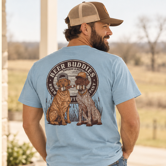 Beer Buddies Pup Tee — male lifestyle image