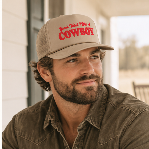 Cowboy Trucker Hat — male lifestyle image