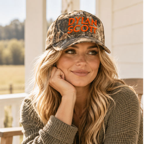 Dylan Scott Camo Hat — female lifestyle image