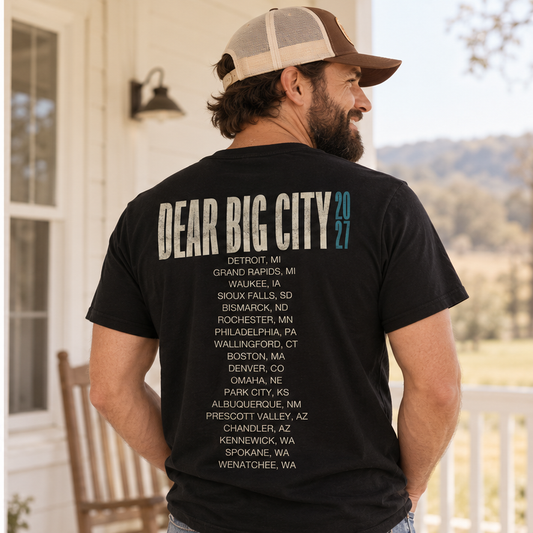 PRE-ORDER! Dear Big City 2027 Tour Tee — male lifestyle image